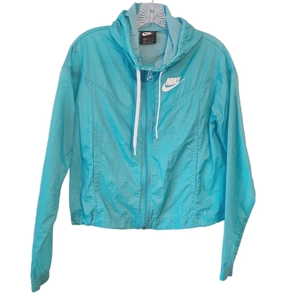 Nike | Women's Blue Green Full Zipper Cropped Rain Hoodie Jacket (Size XS)
